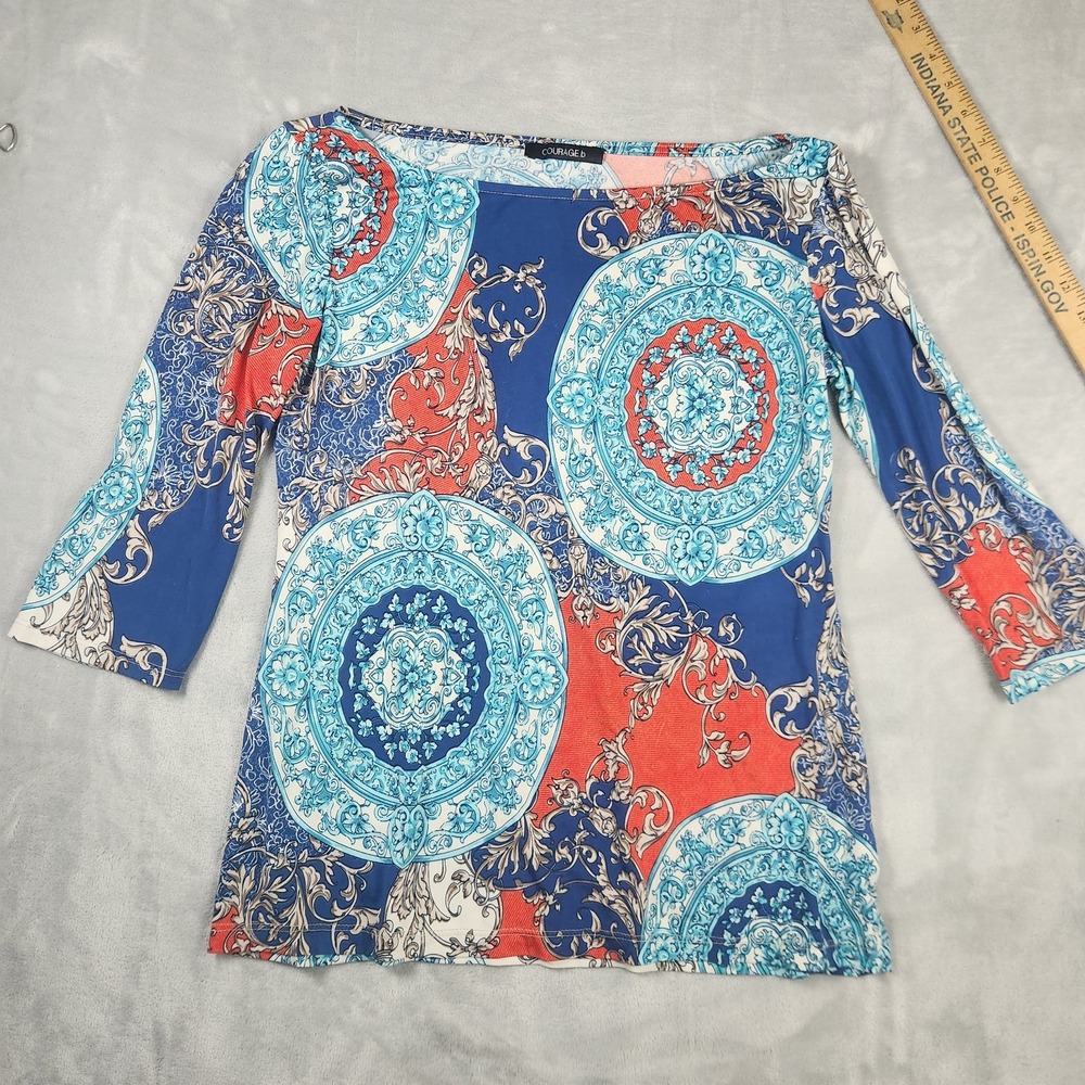 Courage.b Long Sleeve Multicolor Paisley Blouse Womens M Boat Neck Luxury Top